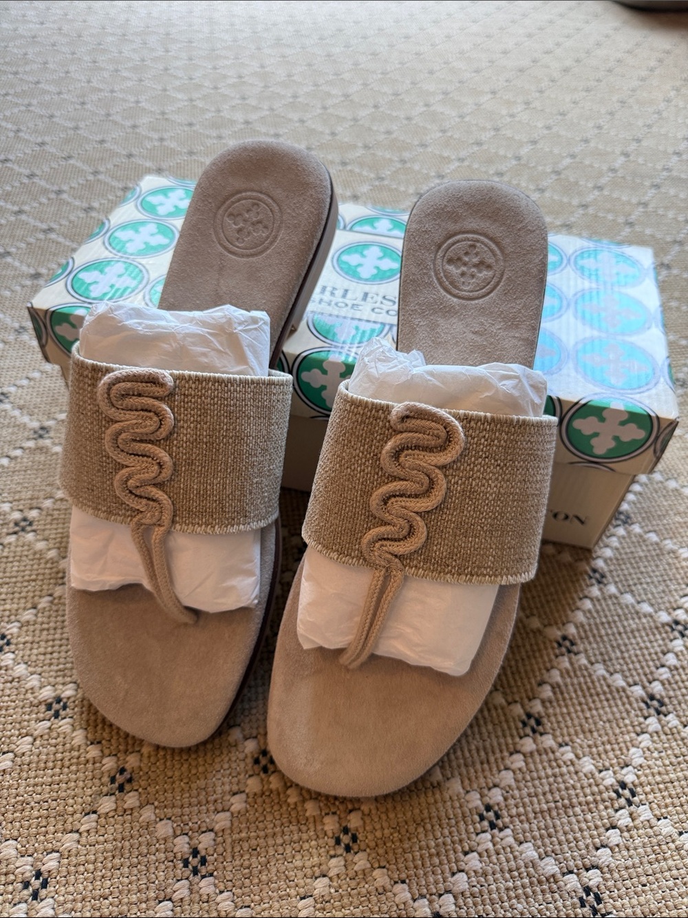 Charleston Shoe Co. Natural Raffia Slide Sandals-NIB!!